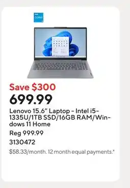 Staples Lenovo 15.6 Laptop - Intel i5-1335U/1TB SSD/16GB RAM/Windows 11 Home offer