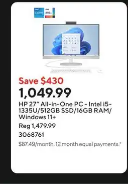 Staples HP 27 All-in-One PC - Intel i5-1335U/512GB SSD/16GB RAM/Windows 11+ offer