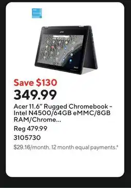 Staples Acer 11.6 Rugged Chromebook - Intel N4500/64GB eMMC/8GB RAM/Chrome OS with 3 months of Google AI Pro offer