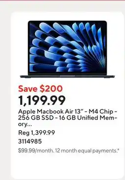 Staples Apple Macbook Air 13 - M4 Chip - 256 GB SSD - 16 GB Unified Memory - Midnight - English offer