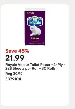 Staples Royale Velour Toilet Paper - 2-Ply - 228 Sheets per Roll - 30 Rolls per Pack offer