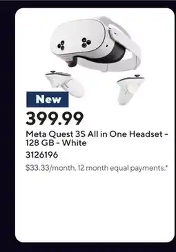 Staples Meta Quest 3S All in One Headset - 128 GB - White offer