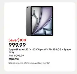 Staples Apple iPad Air 13 - M3 Chip - Wi-Fi - 128 GB - Space Grey offer