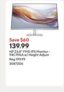 Staples HP 23.8 FHD IPS Monitor - 94C19AA w/ Height Adjust offer
