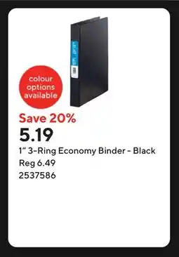 Staples 1 3-Ring Economy Binder - Black offer