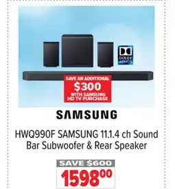 2001 Audio Video SAMSUNG HW0990F 11.1.4 ch Sound Bar Subwoofer & Rear Speaker offer