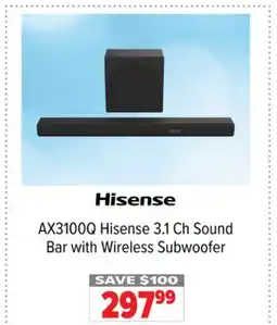 2001 Audio Video AX3100Q Hisense 3.1 Ch Sound Bar with Wireless Subwoofer offer