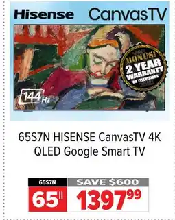 2001 Audio Video 65S7N HISENSE CanvasTV 4K QLED Google Smart TV 65 offer