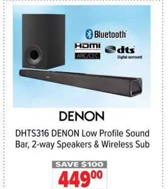 2001 Audio Video DHTS316 DENON Low Profile Sound Bar. 2-way Speakers & Wireless Sub offer