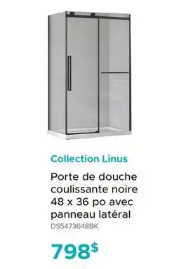 Bath Depot Porte de douche coulissante noire 48 x 36 po avec panneau latéral Collection Linus offer