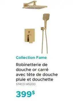Bath Depot Robinetterie de douche or carré avec tête de douche pluie et douchette Collection Fame offer