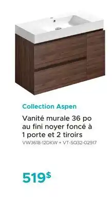 Bath Depot Vanité murale 36 po au fini noyer foncé à 1 porte et 2 tiroirs Collection Aspen offer