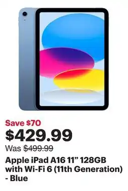 Best Buy Apple iPad A16 11 128GB with Wi-Fi 6 (11th Generation) - Blue offer
