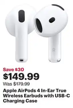 Best Buy Apple AirPods 4 In-Ear True Wireless Earbuds with USB-C Charging Case offer