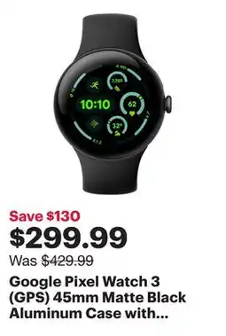 Best Buy Google Pixel Watch 3 (GPS) 45mm Matte Black Aluminum Case with Obsidian Active Band offer