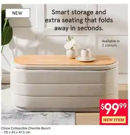 Kitchen Stuff Plus Chloe Collapsible Chenille Bench offer