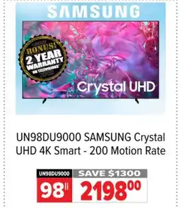 2001 Audio Video UN98DU9000 SAMSUNG 98 Crystal UHD 4K Smart - 200 Motion Rate offer