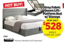 Surplus Furniture Grey Fabric Lift-Platform Queen Bed w/ Storage offer