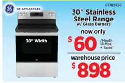 Surplus Furniture GE 30 Stainless Steel Electric Range w/ Glass Burners offer