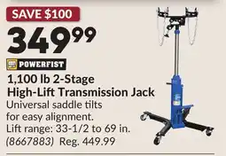 Princess Auto 1,100 lb 2-Stage High-LiftTransmission Jack offer