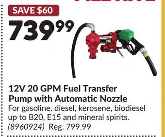 Princess Auto 12V 20 GPM Fuel Transfer Pump with Automatic Nozzle offer