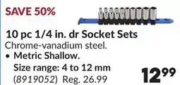 Princess Auto Metric Shallow. Size range: 4 to 12 mm 10 pc 1/4 in. dr Socket Sets offer
