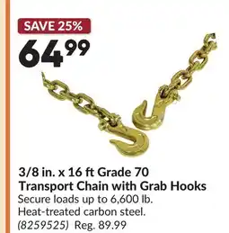 Princess Auto 3/8 in. x 16 ftGrade 70 Transport Chain with Grab Hooks offer