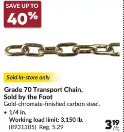 Princess Auto 1/4 in. Working load limit: 3,150 lb. Grade 70 Transport Chain, Sold by the Foot offer