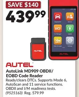 Princess Auto AutoLink MD909 OBDII/ EOBD Code Reader offer