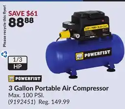 Princess Auto 3 Gallon Portable Air Compressor offer