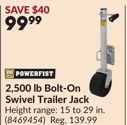 Princess Auto 2,500 lb Bolt-On Swivel Trailer Jack offer