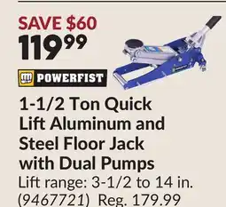 Princess Auto 1-1/2 Ton Quick LiftAluminum and Steel Floor Jack with Dual Pumps offer