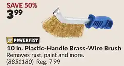 Princess Auto 10 in. Plastic-Handle Brass-Wire Brush offer