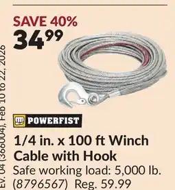 Princess Auto 1/4 in. x 100 ftWinch Cable with Hook offer