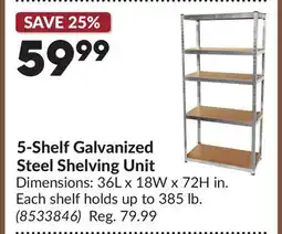 Princess Auto 5-Shelf Galvanized Steel Shelving Unit offer