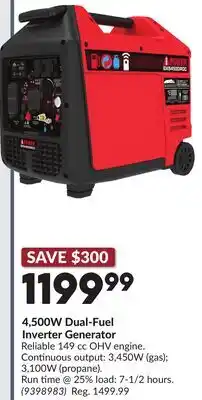 Princess Auto 4,500W Dual-Fuel Inverter Generator offer