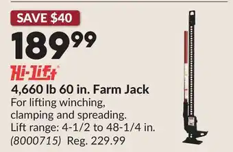 Princess Auto 4,660 lb 60 in. Farm Jack offer