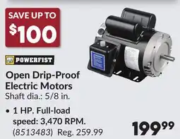 Princess Auto 1 HP. Full-load speed: 3,470 RPM. Open Drip-Proof Electric Motors offer