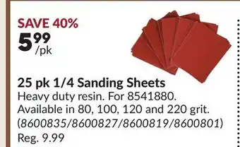 Princess Auto 25 pk 1/4 Sanding Sheets offer