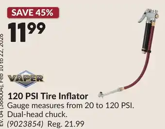 Princess Auto 120 PSI Tire Inflator offer