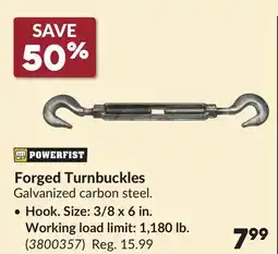 Princess Auto Hook. Size: 3/8 x 6 in. Working load limit: 1,180 lb. Forged Turnbuckles offer