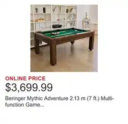 Costco Beringer Mythic Adventure 2.13 m (7 ft.) Multi-function Game Billiard Table offer