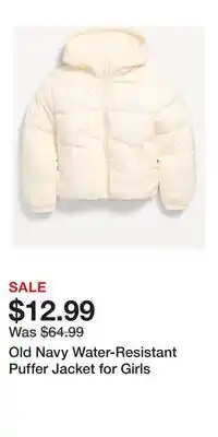 Old Navy Old Navy Water-Resistant Puffer Jacket for Girls offer