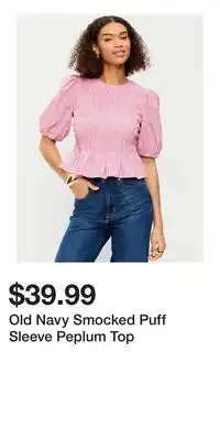Old Navy Old Navy Smocked Puff Sleeve Peplum Top offer