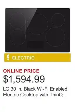 Costco LG 30 in. Black Wi-Fi Enabled Electric Cooktop with ThinQ Technology and SmoothTouch Glass Controls offer