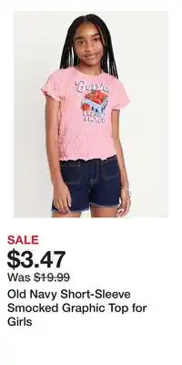 Old Navy Old Navy Short-Sleeve Smocked Graphic Top for Girls offer