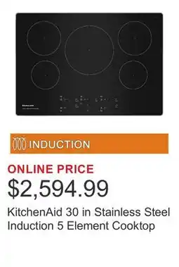 Costco KitchenAid 30 in Stainless Steel Induction 5 Element Cooktop offer