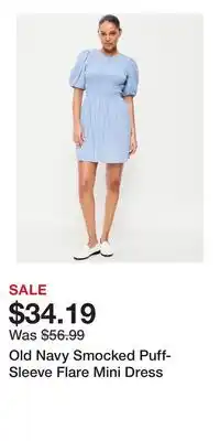 Old Navy Old Navy Smocked Puff-Sleeve Flare Mini Dress offer