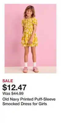 Old Navy Old Navy Printed Puff-Sleeve Smocked Dress for Girls offer