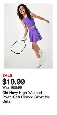 Old Navy Old Navy High-Waisted PowerSoft Ribbed Skort for Girls offer